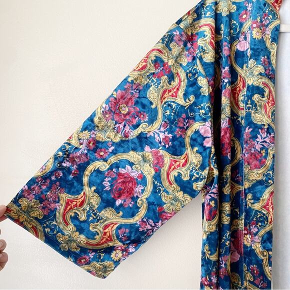 ModCloth | Layer For Keeps Velvet Kimono Duster Floral Bohemian Blue Yellow S/M - Picture 4 of 9